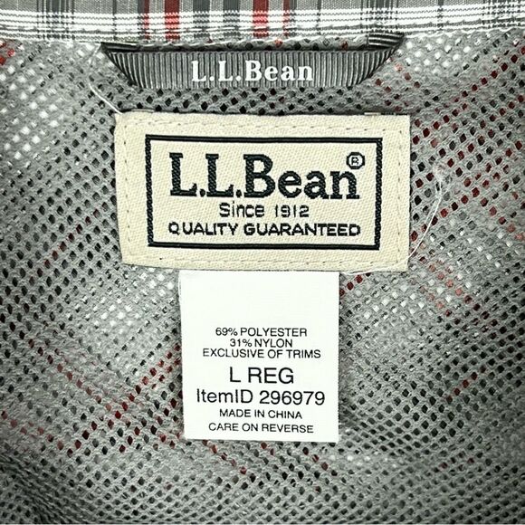 L.L. Bean Grey Red Plaid Nylon Blend Outdoor Hiking Short Sleeve Button Shirt - Picture 8 of 9